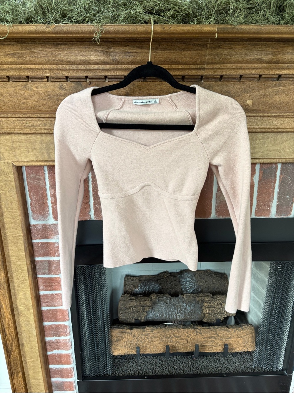 Abercrombie & Fitch Soft Blush Square-Neck Long Sleeve Top
